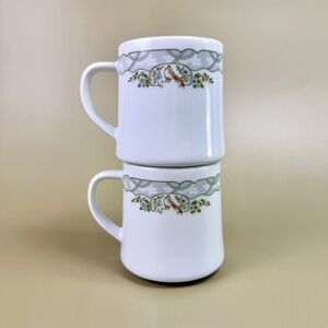 Vintage Schönwald Germany Mugs – Set of 2 | Bird & Vine Pattern | Fine Porcelain
